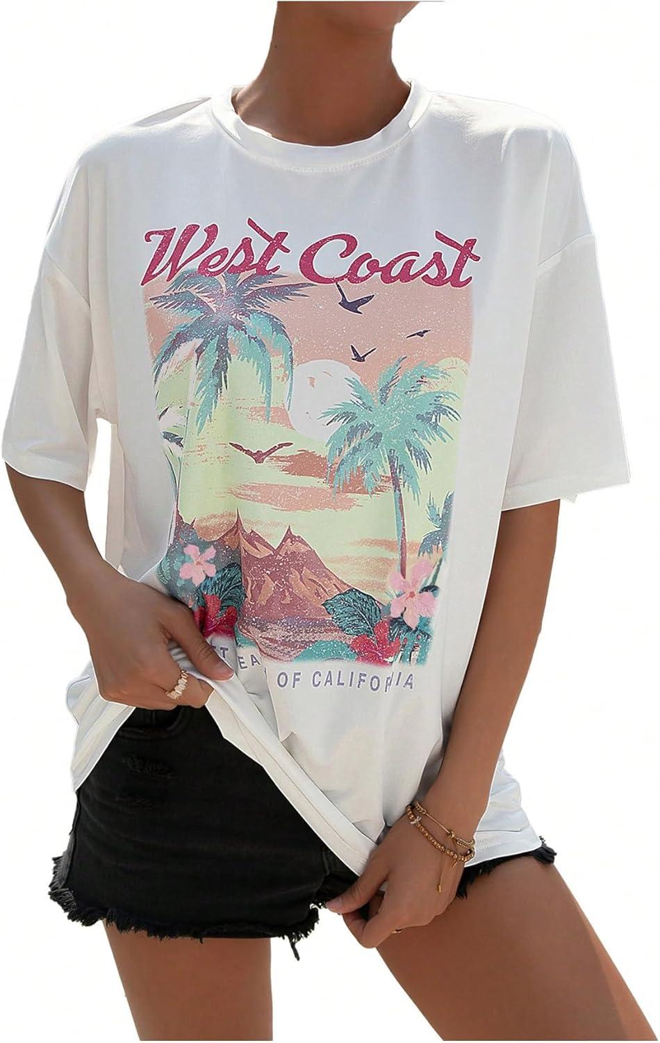 imageSOLY HUX Womens Graphic Tees Cute Print Short Sleeve Tee Preppy Clothes Casual Vintage Summer Oversized T Shirt TopWhite Tropical Multi