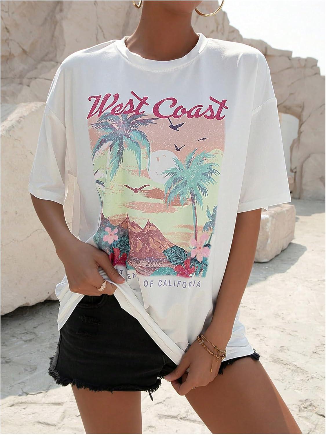 imageSOLY HUX Womens Graphic Tees Cute Print Short Sleeve Tee Preppy Clothes Casual Vintage Summer Oversized T Shirt TopWhite Tropical Multi