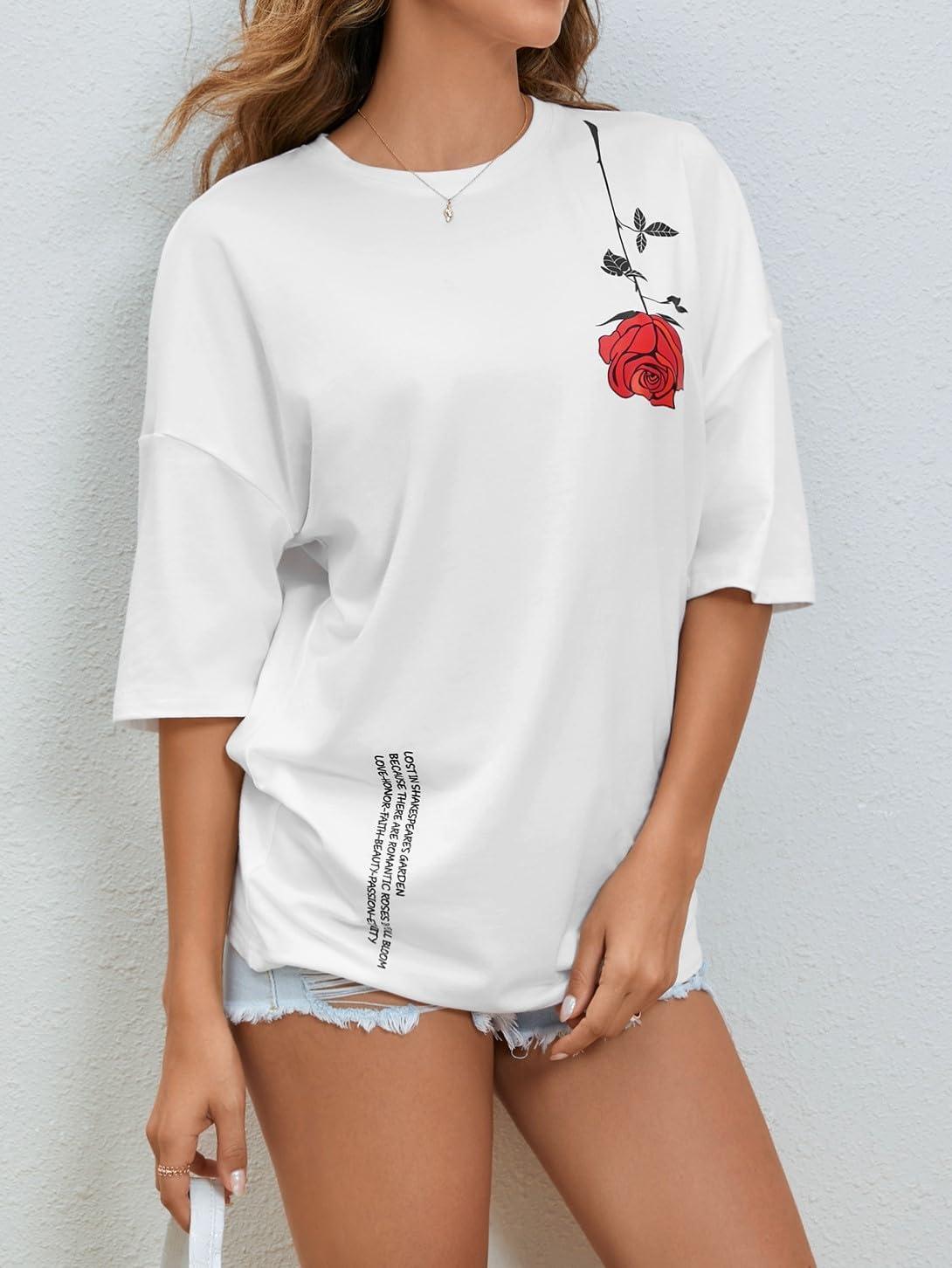 imageSOLY HUX Womens Oversized T Shirts Graphic Tees Casual Vintage Summer Tops Half Sleeve ShirtsWhite Floral
