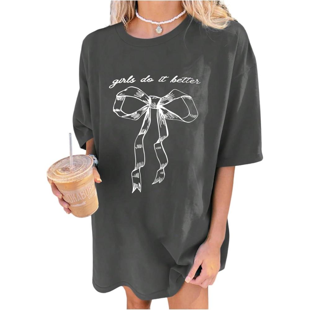 imageSOLY HUX Womens Graphic Tees Cute Print Short Sleeve Tee Preppy Clothes Casual Vintage Summer Oversized T Shirt TopGrey Bow