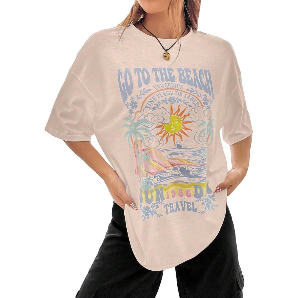 imageSOLY HUX Womens Graphic Tees Cute Print Short Sleeve Tee Preppy Clothes Casual Vintage Summer Oversized T Shirt TopKhaki Letter Multi