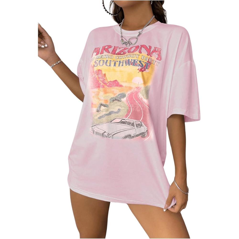 imageSOLY HUX Womens Graphic Tees Cute Print Short Sleeve Tee Preppy Clothes Casual Vintage Summer Oversized T Shirt TopLight Pink Letter