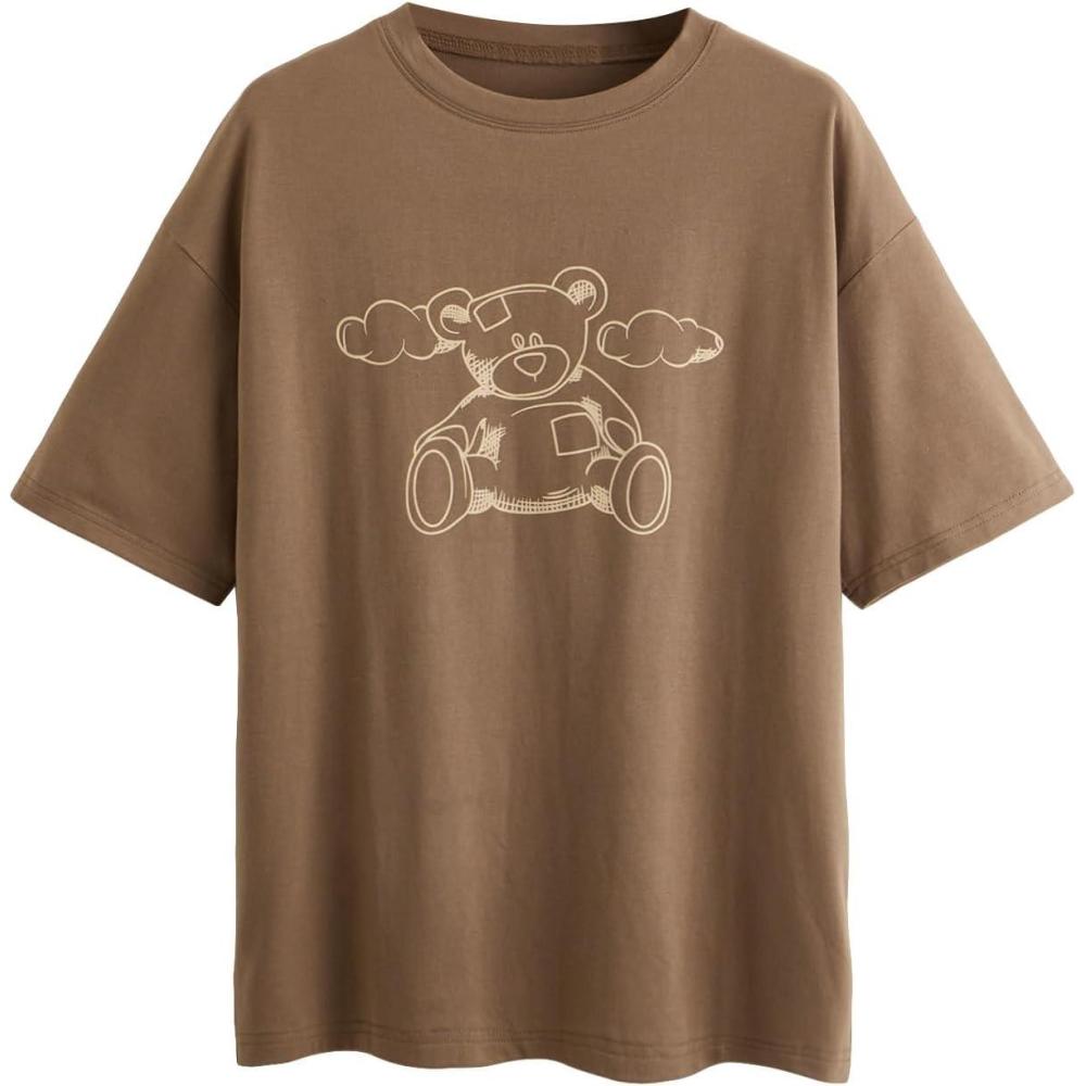 imageSOLY HUX Womens Graphic Tees Cute Print Short Sleeve Tee Preppy Clothes Casual Vintage Summer Oversized T Shirt TopMocha Brown