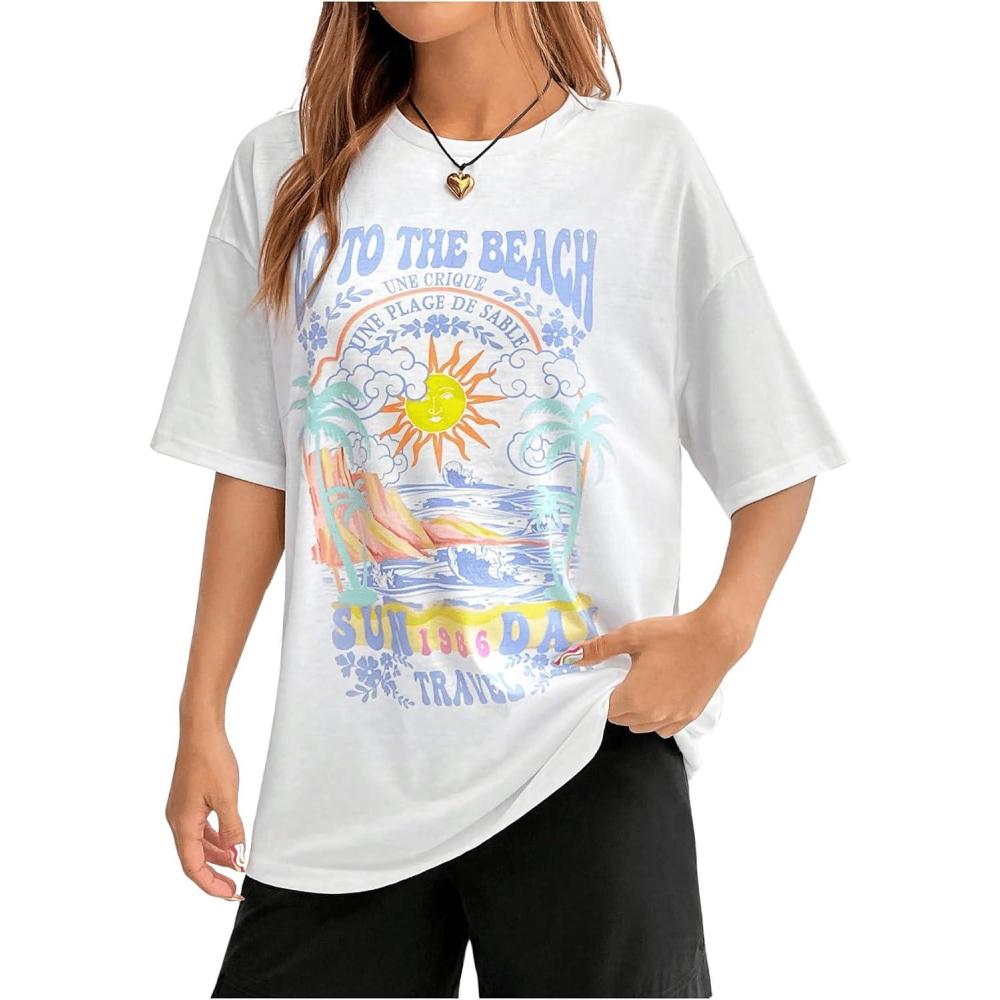 imageSOLY HUX Womens Graphic Tees Cute Print Short Sleeve Tee Preppy Clothes Casual Vintage Summer Oversized T Shirt TopWhite Letter Graphic