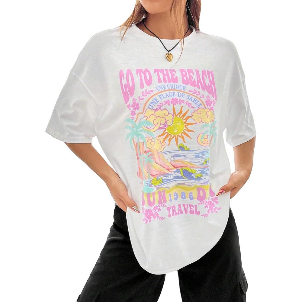 imageSOLY HUX Womens Graphic Tees Cute Print Short Sleeve Tee Preppy Clothes Casual Vintage Summer Oversized T Shirt TopWhite Letter Multi