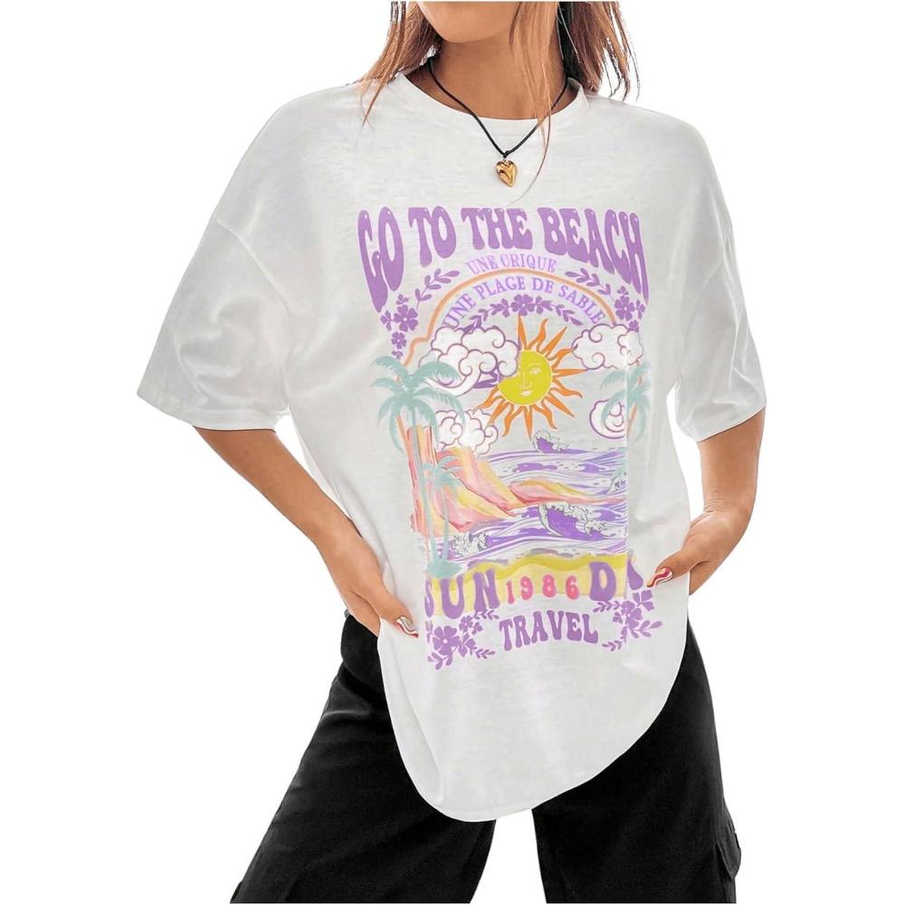 imageSOLY HUX Womens Graphic Tees Cute Print Short Sleeve Tee Preppy Clothes Casual Vintage Summer Oversized T Shirt TopWhite Purple Letter