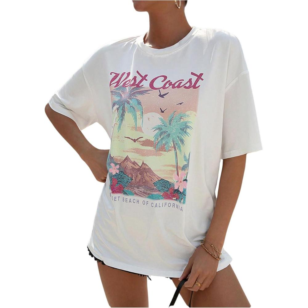 imageSOLY HUX Womens Graphic Tees Cute Print Short Sleeve Tee Preppy Clothes Casual Vintage Summer Oversized T Shirt TopWhite Tropical Multi