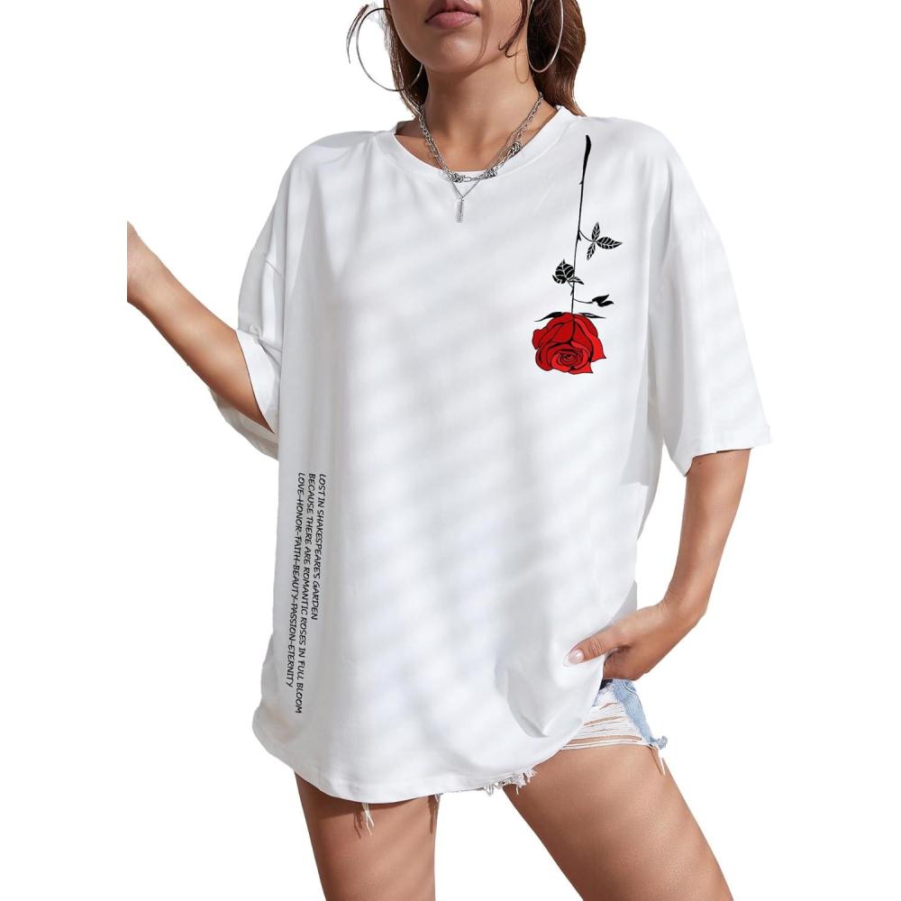 imageSOLY HUX Womens Oversized T Shirts Graphic Tees Casual Vintage Summer Tops Half Sleeve ShirtsWhite Floral