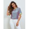 imageSOLY HUX Womens Color Block Striped TShirt Summer Casual Crew Neck Short Sleeve Tee TopsOrange Blue Multi