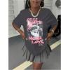 imageSOLY HUX Womens Graphic Tees Letter Print Short Sleeve Drop Shoulder Casual T Shirt TopsDark Grey Graphic