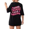 imageSOLY HUX Womens Graphic Tees Oversized T Shirts Basic Letter Print Short Sleeve Loose Fit TopsBlack Graphic