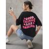 imageSOLY HUX Womens Graphic Tees Oversized T Shirts Basic Letter Print Short Sleeve Loose Fit TopsBlack Graphic