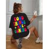 imageSOLY HUX Womens Graphic Tees Oversized T Shirts Basic Letter Print Short Sleeve Loose Fit TopsBlack Letter Multi