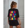 imageSOLY HUX Womens Graphic Tees Oversized T Shirts Basic Letter Print Short Sleeve Loose Fit TopsBlack Letter Multi