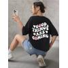 imageSOLY HUX Womens Graphic Tees Oversized T Shirts Basic Letter Print Short Sleeve Loose Fit TopsBlack White Graphic