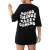 imageSOLY HUX Womens Graphic Tees Oversized T Shirts Basic Letter Print Short Sleeve Loose Fit TopsBlack White Graphic