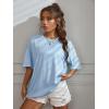 imageSOLY HUX Womens Graphic Tees Oversized T Shirts Basic Letter Print Short Sleeve Loose Fit TopsBlue