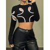 imageSOLY HUX Womens Hollow Out Crop Top Y2k Long Sleeve T Shirt Slim Fit Tee TopsBlack and White