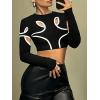 imageSOLY HUX Womens Hollow Out Crop Top Y2k Long Sleeve T Shirt Slim Fit Tee TopsBlack and White
