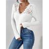 imageSOLY HUX Womens Lace Trim Tee Shirt Long Sleeve Eyelet Tops Casual V Neck Slim Fit Shirts Fall Outfit ClothesSolid White