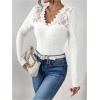 imageSOLY HUX Womens Lace Trim Tee Shirt Long Sleeve Eyelet Tops Casual V Neck Slim Fit Shirts Fall Outfit ClothesSolid White