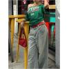 imageSOLY HUX Womens Letter Graphic Tees Off Shoulder Short Sleeve Asymmetrical Neck Loose T Shirt TopsDark Green Letter