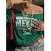 imageSOLY HUX Womens Letter Graphic Tees Off Shoulder Short Sleeve Asymmetrical Neck Loose T Shirt TopsDark Green Letter