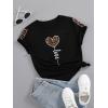 imageSOLY HUX Womens Letter Heart Graphic Print Tee Short Sleeve Crew Neck T Shirt Casual Summer TopsBlack Leopard