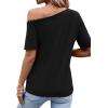 imageSOLY HUX Womens Off Shoulder Cut Out Short Sleeve T Shirt Rhinestone Tee TopsSolid Black