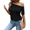 imageSOLY HUX Womens Off Shoulder Cut Out Short Sleeve T Shirt Rhinestone Tee TopsSolid Black
