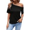 imageSOLY HUX Womens Off Shoulder Cut Out Short Sleeve T Shirt Rhinestone Tee TopsSolid Black