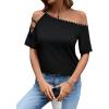 imageSOLY HUX Womens Off Shoulder Cut Out Short Sleeve T Shirt Rhinestone Tee TopsSolid Black