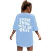imageSOLY HUX Womens Oversized T Shirts Graphic Tees Letter Print Casual Trendy Summer Loose TopsLight Blue Printed