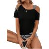 imageSOLY HUX Womens Striped Tee Cold Shoulder Short Sleeve Summer T Shirt TopsBlack and White Striped