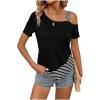 imageSOLY HUX Womens Striped Tee Cold Shoulder Short Sleeve Summer T Shirt TopsBlack and White Striped
