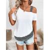 imageSOLY HUX Womens Striped Tee Cold Shoulder Short Sleeve Summer T Shirt TopsWhite Striped