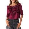 imageSOLY HUX Womens Y2K Grunge Shirts Short Sleeve Off Shoulder Crop Graphic Tees Goth Skull TopsRed Graphic