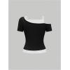imageSOLY HUX Womens Y2k Goth Graphic Tees Cold Shoulder Short Sleeve T Shirt Color Block Summer TopsBlack and White Graphic