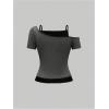 imageSOLY HUX Womens Y2k Goth Graphic Tees Cold Shoulder Short Sleeve T Shirt Color Block Summer TopsGrey Graphic