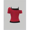 imageSOLY HUX Womens Y2k Goth Graphic Tees Cold Shoulder Short Sleeve T Shirt Color Block Summer TopsRed Graphic