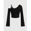 imageSOLY HUX Womens Y2k Graphic Tees Lace Trim Cold Shoulder Long Sleeve Star Print T Shirt Crop TopsBlack Star