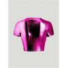 imageSOLY HUX Womens Y2k Metallic Tee Mock Neck Short Sleeve Crop Tops T ShirtSolid Hotpink
