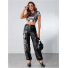 imageSOLY HUX Womens Y2k Metallic Tee Mock Neck Short Sleeve Crop Tops T ShirtSolid Silver