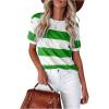 imageSOLY HUX Womens Color Block Striped TShirt Summer Casual Crew Neck Short Sleeve Tee TopsGreen White Multi