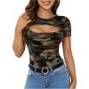 imageSOLY HUX Womens Cut Out T Shirt Short Sleeve Shirts Camo Round Neck Slim Tee TopsGreen Camo