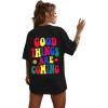 imageSOLY HUX Womens Graphic Tees Oversized T Shirts Basic Letter Print Short Sleeve Loose Fit TopsBlack Letter Multi