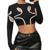 imageSOLY HUX Womens Hollow Out Crop Top Y2k Long Sleeve T Shirt Slim Fit Tee TopsBlack and White