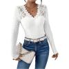 imageSOLY HUX Womens Lace Trim Tee Shirt Long Sleeve Eyelet Tops Casual V Neck Slim Fit Shirts Fall Outfit ClothesSolid White