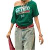 imageSOLY HUX Womens Letter Graphic Tees Off Shoulder Short Sleeve Asymmetrical Neck Loose T Shirt TopsDark Green Letter