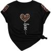 imageSOLY HUX Womens Letter Heart Graphic Print Tee Short Sleeve Crew Neck T Shirt Casual Summer TopsBlack Leopard